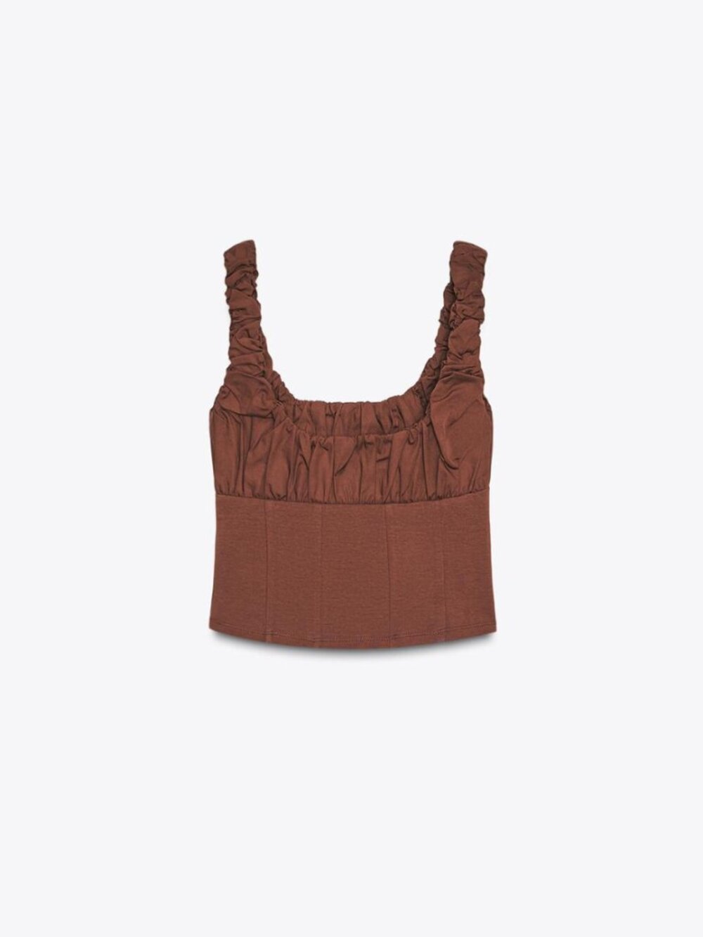 🤎 ZARA Combination Interlock & Poplin Top – Brown NWT Size S - Picture 5 of 13